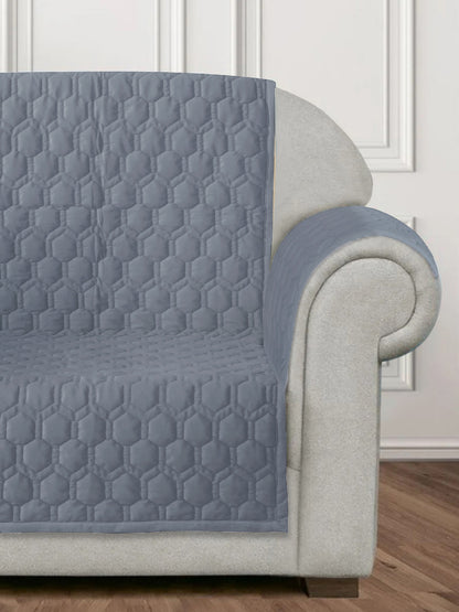 Light Grey Honey Comb Quilted Velvet 1 Seater Sofa Cover with 2 pcs Hand Rest