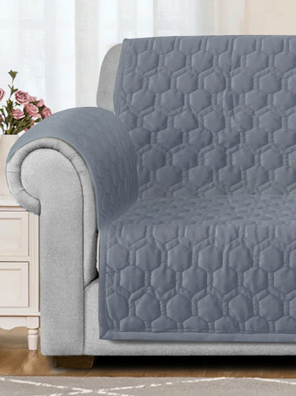 Light Grey Honey Comb Quilted Velvet 2 Seater Sofa Cover with 2 pcs Hand Rest