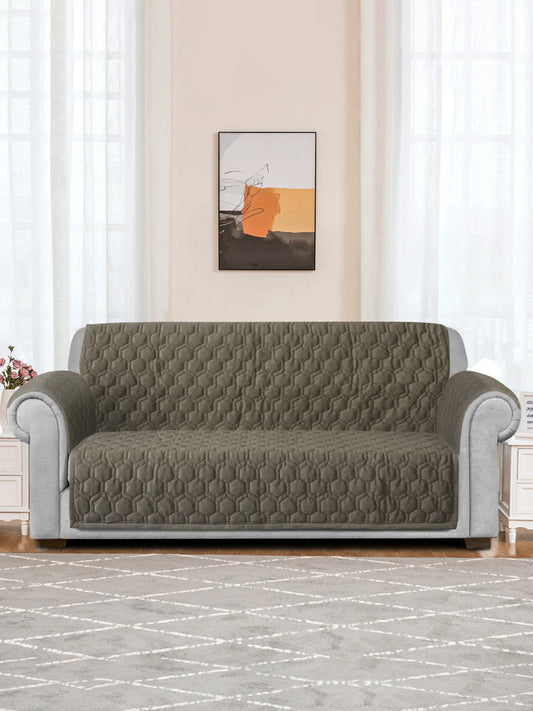 Light Brown Honey Comb Quilted Velvet 3 Seater Sofa Cover with 2 pcs Hand Rest