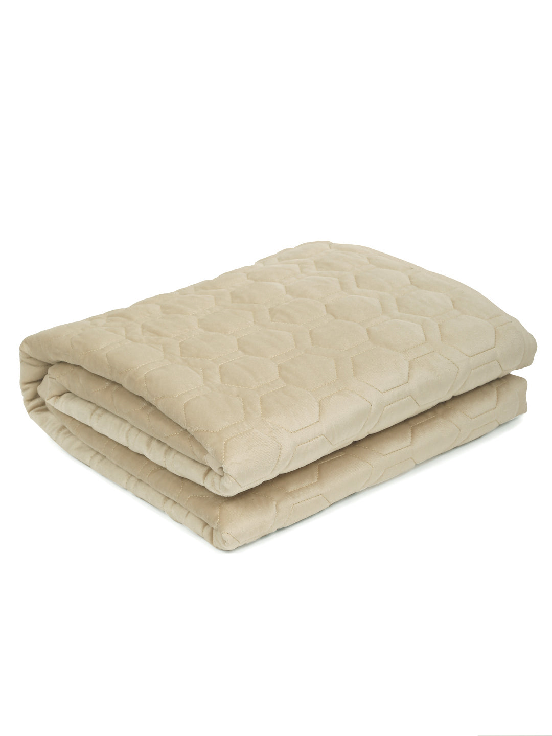 Beige Honey Comb Quilted Velvet 3 Seater Sofa Cover with 2 pcs Hand Rest