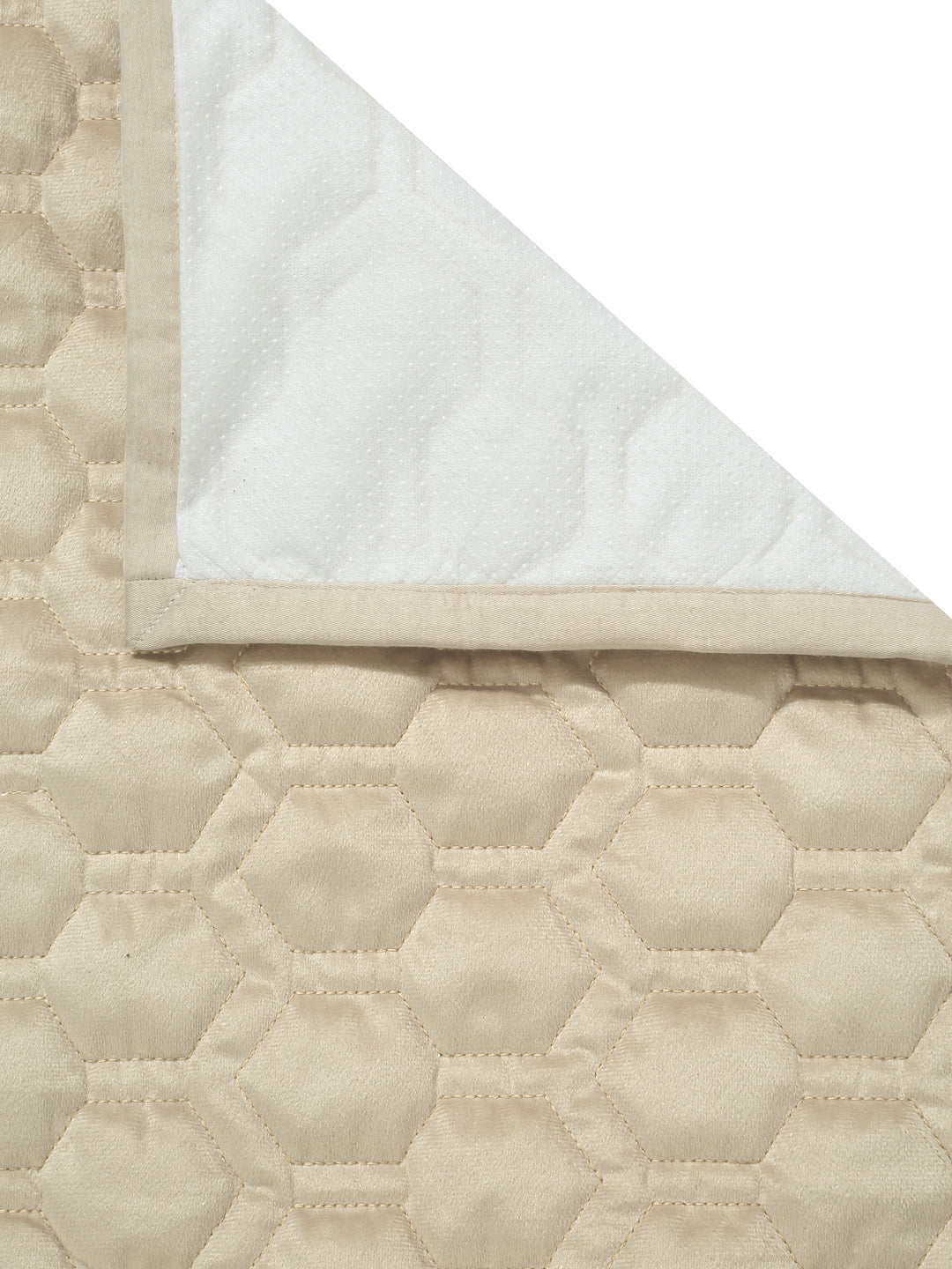 Beige Honey Comb Quilted Velvet 3 Seater Sofa Cover with 2 pcs Hand Rest
