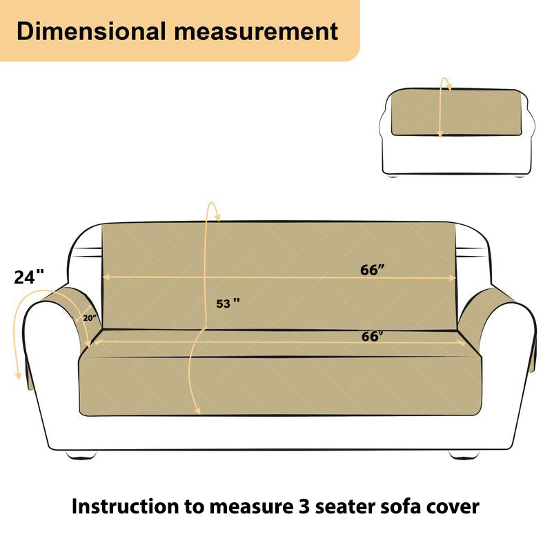 Beige Honey Comb Quilted Velvet 3 Seater Sofa Cover with 2 pcs Hand Rest