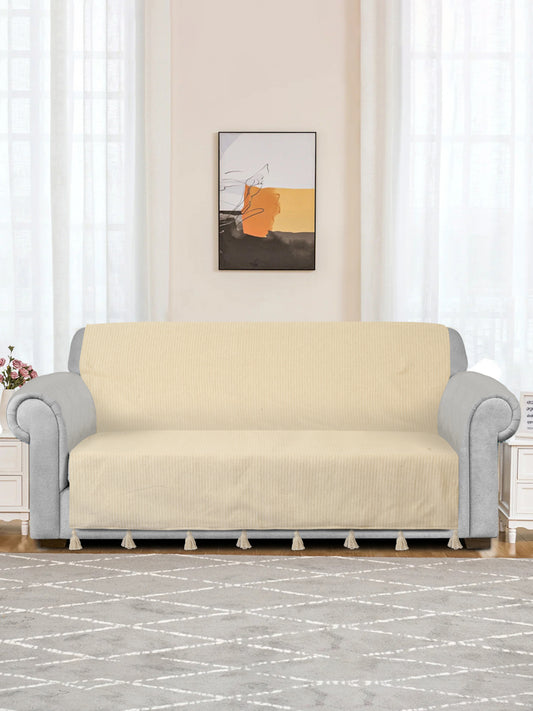 Beige Textured Hand woven Cotton 2 Seater Sofa Cover