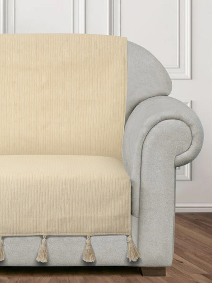 Beige Textured Hand woven Cotton 3 Seater Sofa Cover