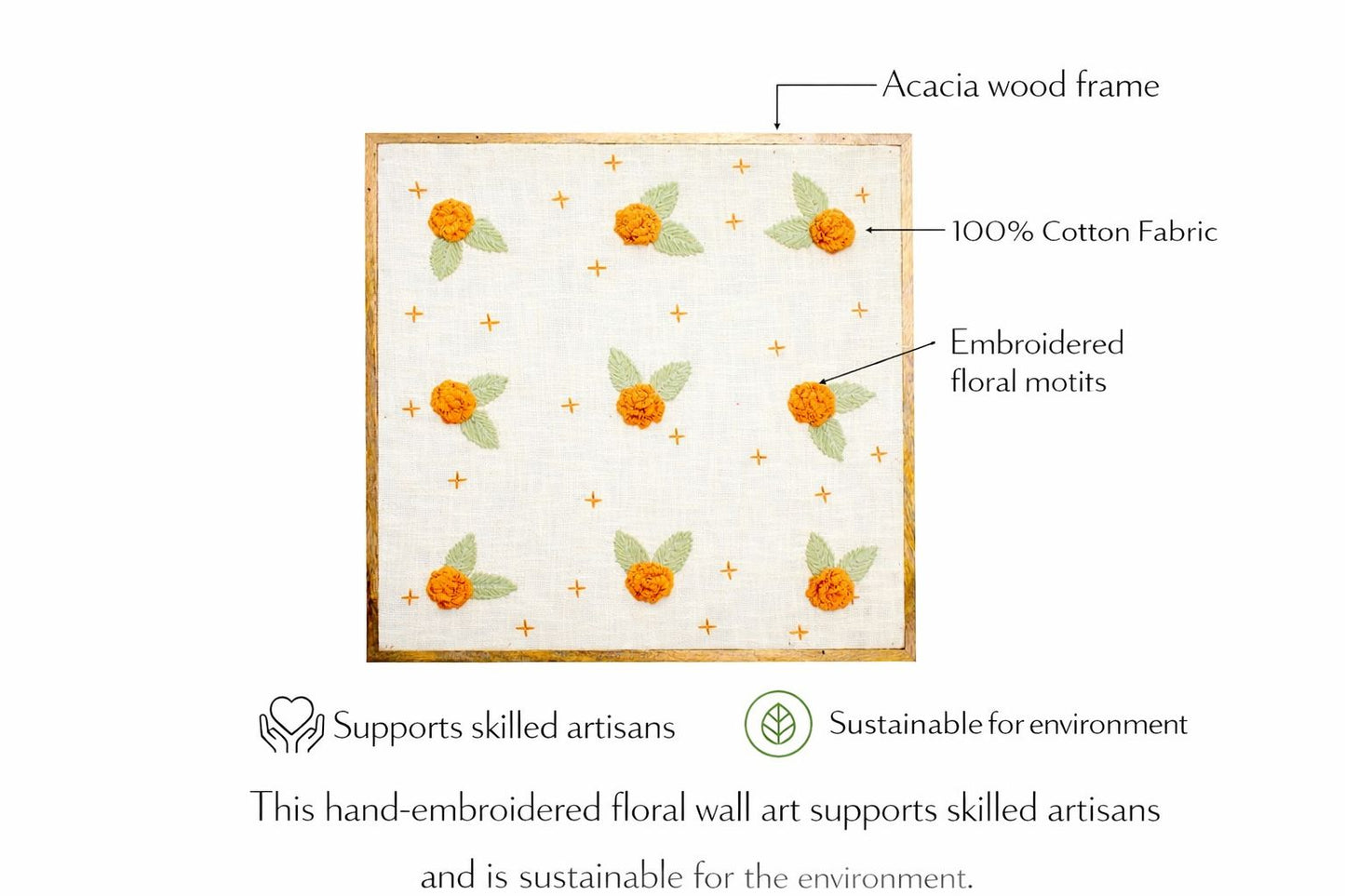Handcrafted Floral Wall Art Decor | Embroidered Marigold Wall Hanging for Living Room & Bedroom