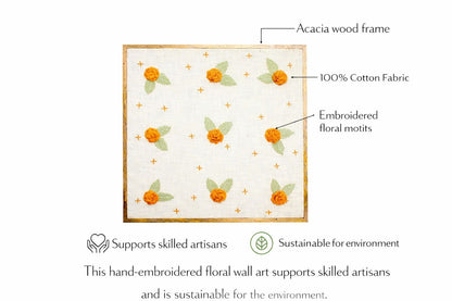 Handcrafted Floral Wall Art Decor | Embroidered Marigold Wall Hanging for Living Room & Bedroom