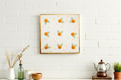 Handcrafted Floral Wall Art Decor | Embroidered Marigold Wall Hanging for Living Room & Bedroom