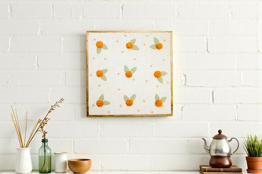 Handcrafted Floral Wall Art Decor | Embroidered Marigold Wall Hanging for Living Room & Bedroom