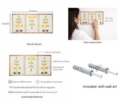 Handcrafted Embroidered Botanical Wall Art | Floral Textile Wall Hanging for Living Room & Bedroom