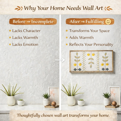 Handcrafted Embroidered Botanical Wall Art | Floral Textile Wall Hanging for Living Room & Bedroom