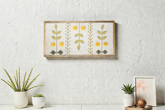 Handcrafted Embroidered Botanical Wall Art | Floral Textile Wall Hanging for Living Room & Bedroom