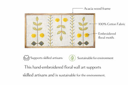 Handcrafted Embroidered Botanical Wall Art | Floral Textile Wall Hanging for Living Room & Bedroom