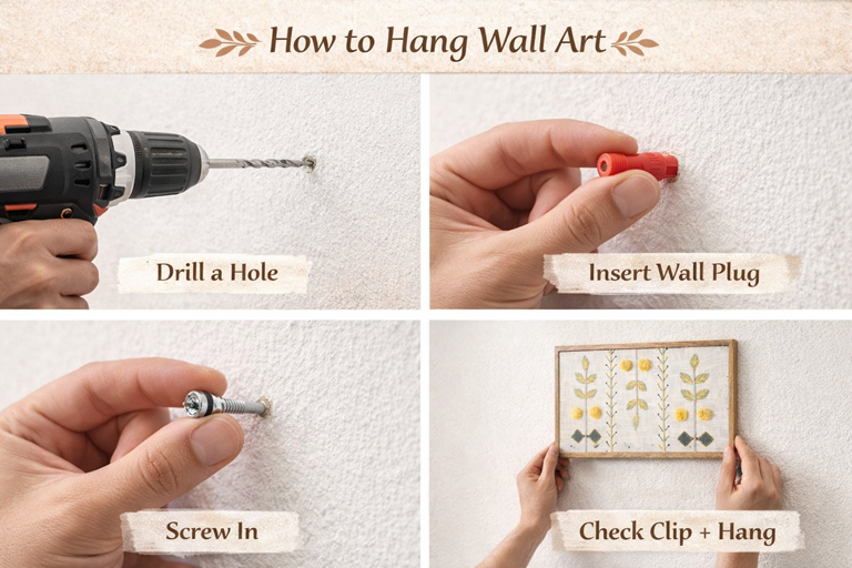 Handcrafted Embroidered Botanical Wall Art | Floral Textile Wall Hanging for Living Room & Bedroom