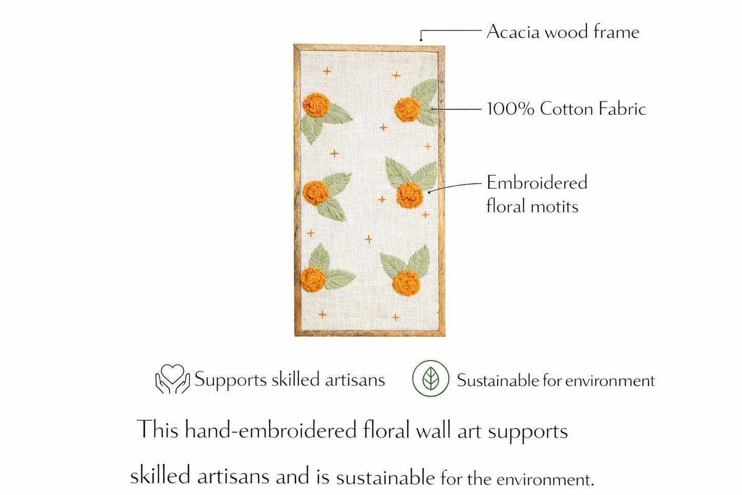 Handcrafted Marigold Embroidered Wall Art | Floral Textile Wall Hanging for Living Room & Bedroom
