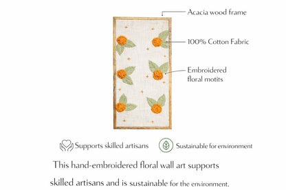 Handcrafted Marigold Embroidered Wall Art | Floral Textile Wall Hanging for Living Room & Bedroom