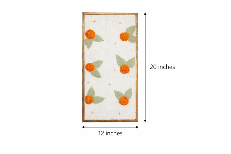 Handcrafted Marigold Embroidered Wall Art | Floral Textile Wall Hanging for Living Room & Bedroom