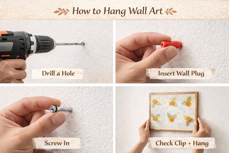 Handcrafted Marigold Embroidered Wall Art | Floral Textile Wall Hanging for Living Room & Bedroom
