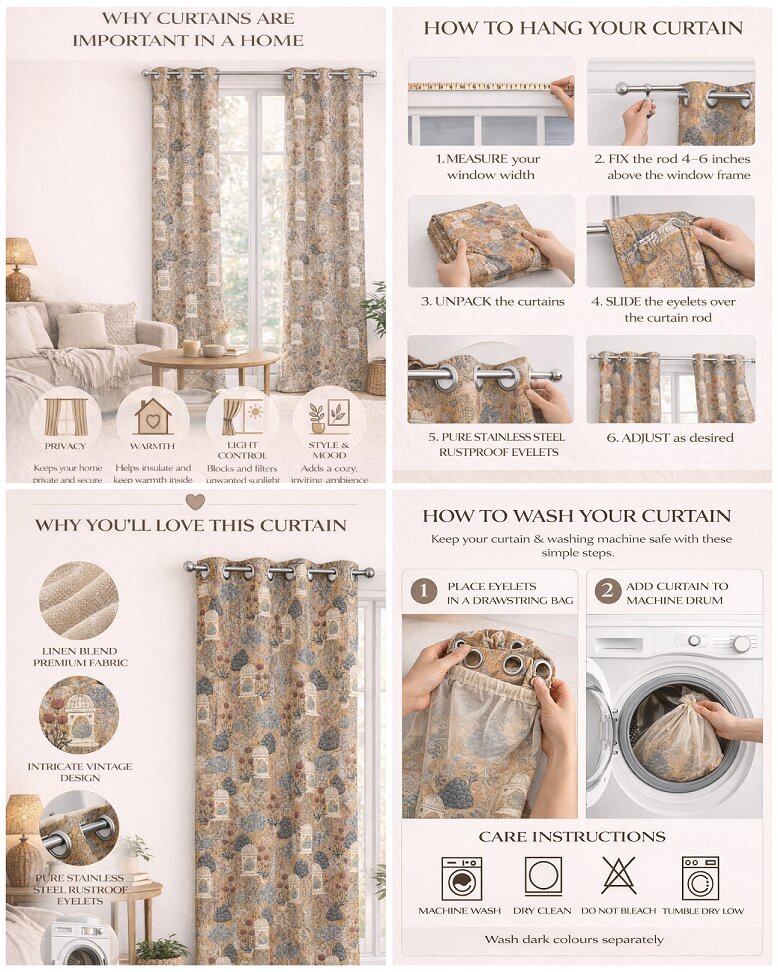 PICHWAI PRINT LINEN LONG DOOR CURTAIN 2 PCS