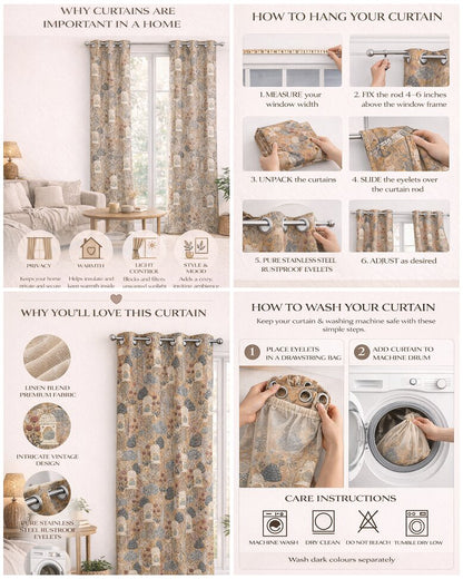 PICHWAI PRINT LINEN LONG DOOR CURTAIN 2 PCS