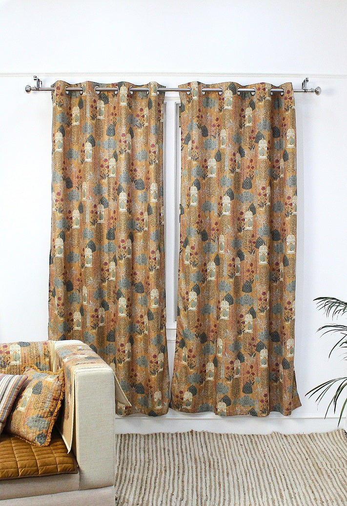 PICHWAI PRINT LINEN LONG DOOR CURTAIN 2 PCS