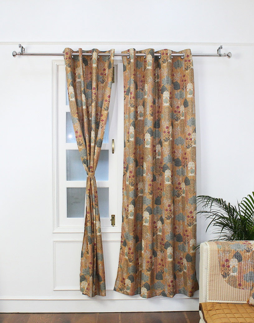 PICHWAI PRINT LINEN LONG DOOR CURTAIN 2 PCS