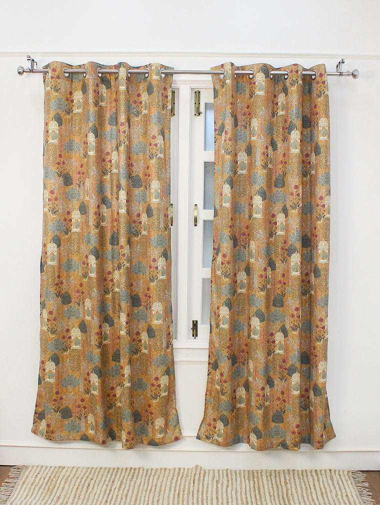 PICHWAI PRINT LINEN LONG DOOR CURTAIN 2 PCS