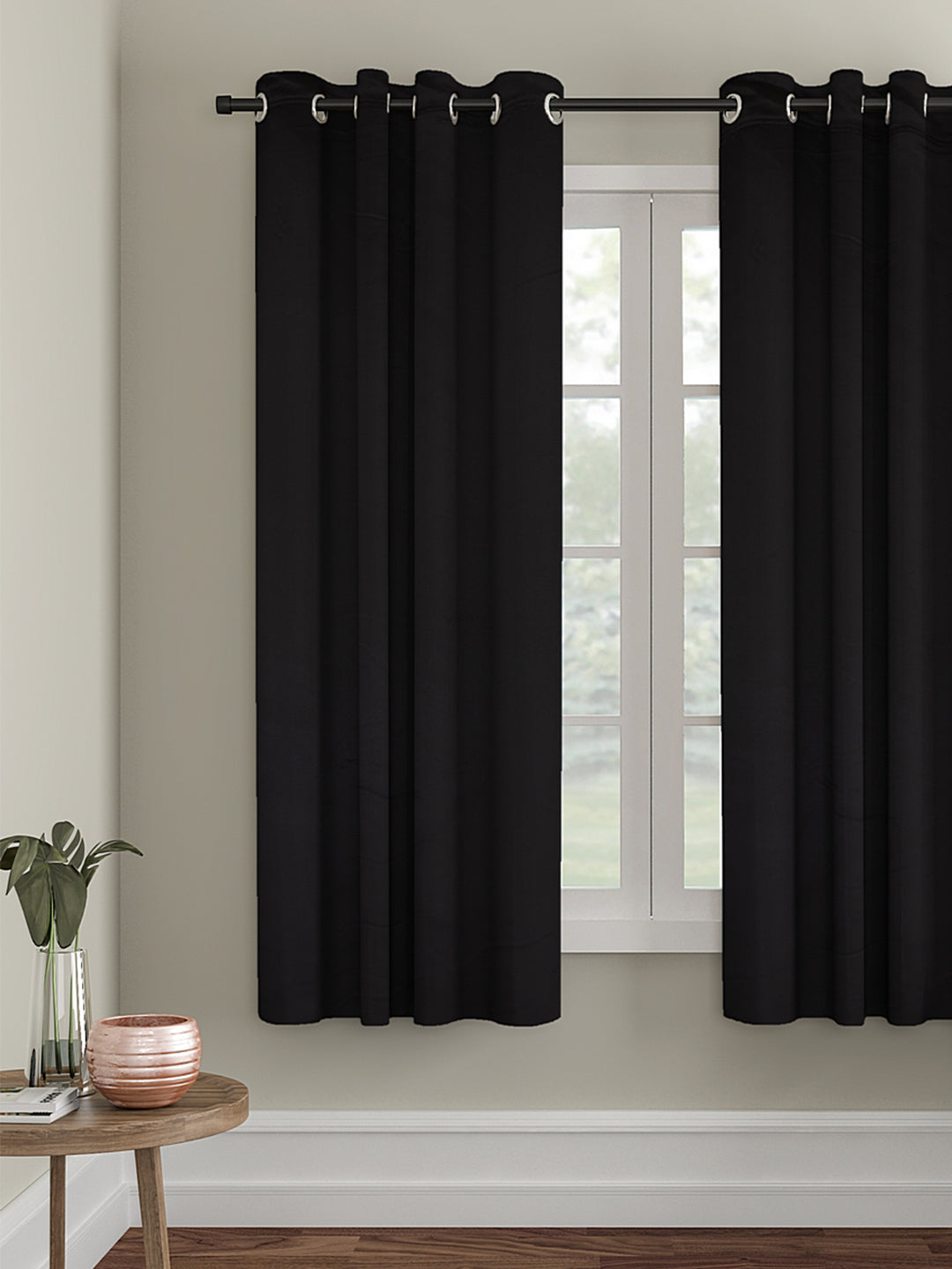 Eyda Black Color Premium Semi Blackout Window Curtain- 1 Pc