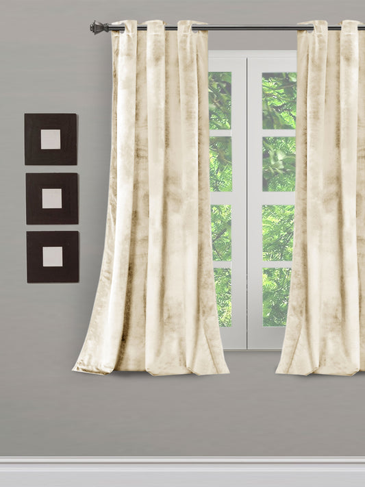 Eyda Premium Velvet Ivory Color Eyelet Window Door Curtain- 1 Pc