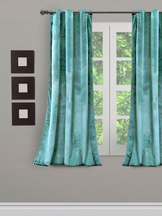 Eyda Premium Velvet Aqua Color Eyelet Window Door Curtain- 1 Pc