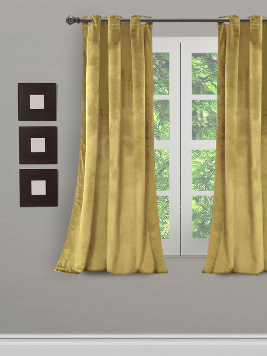 Eyda Premium Velvet Yellow Color Eyelet Window Door Curtain- 1 Pc