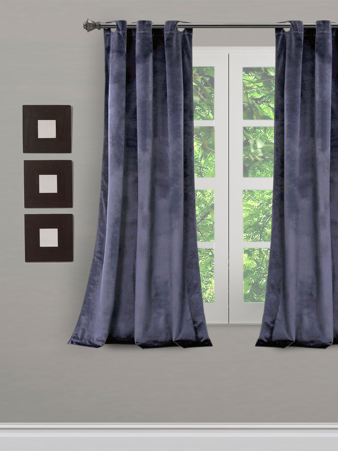 Eyda Premium Velvet Grey Color Eyelet Window Door Curtain- 1 Pc