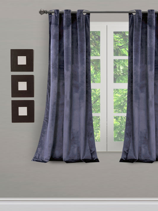 Eyda Premium Velvet Grey Color Eyelet Window Door Curtain- 1 Pc