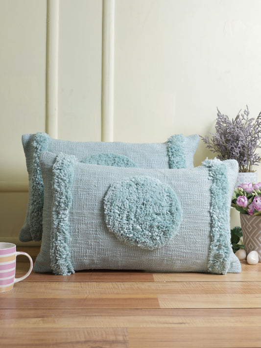 Eyda Set of 2 Cotton Turquoise Cushion Cover 12x20 inch