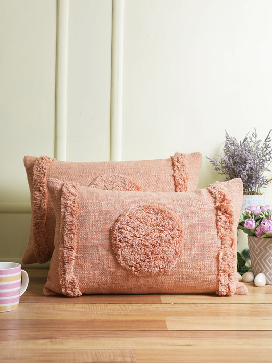 Eyda Set of 2 Cotton Peach Cushion Cover 12x20 inch