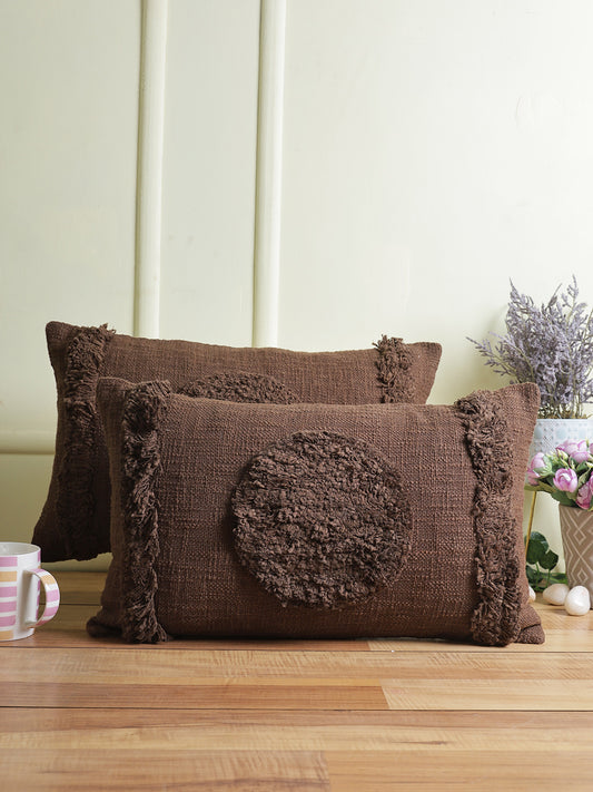 Eyda Set of 2 Cotton Brown Cushion Cover 12x20 inch