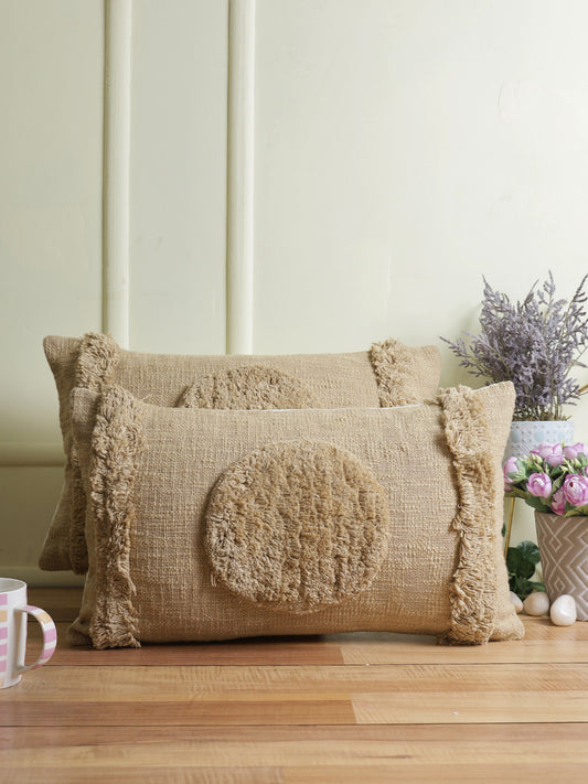 Eyda Set of 2 Cotton Camel Brown Cushion Cover 12x20 inch