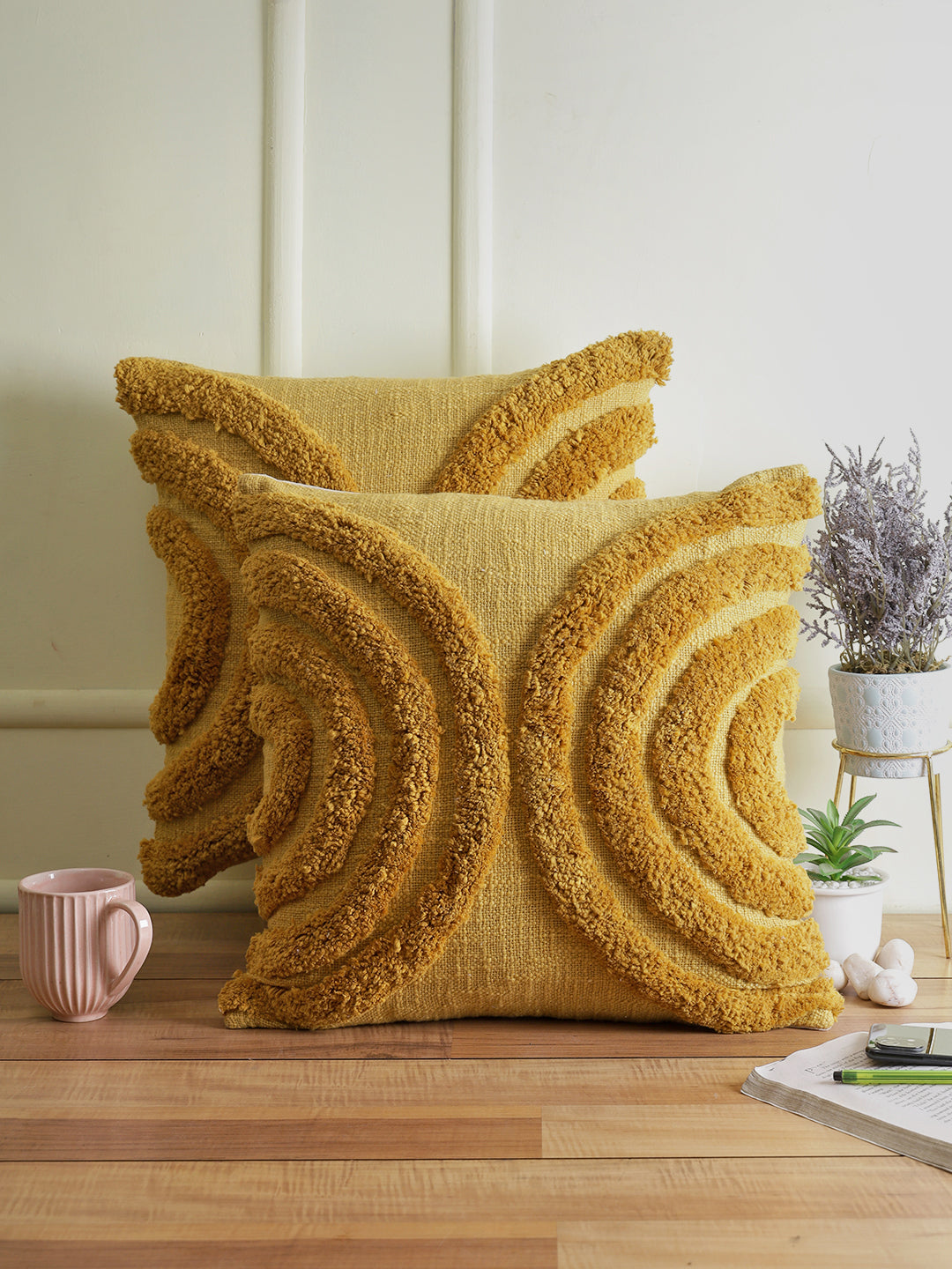 Eyda Set of 2 Cotton Beige Cushion Cover 18x18 inch