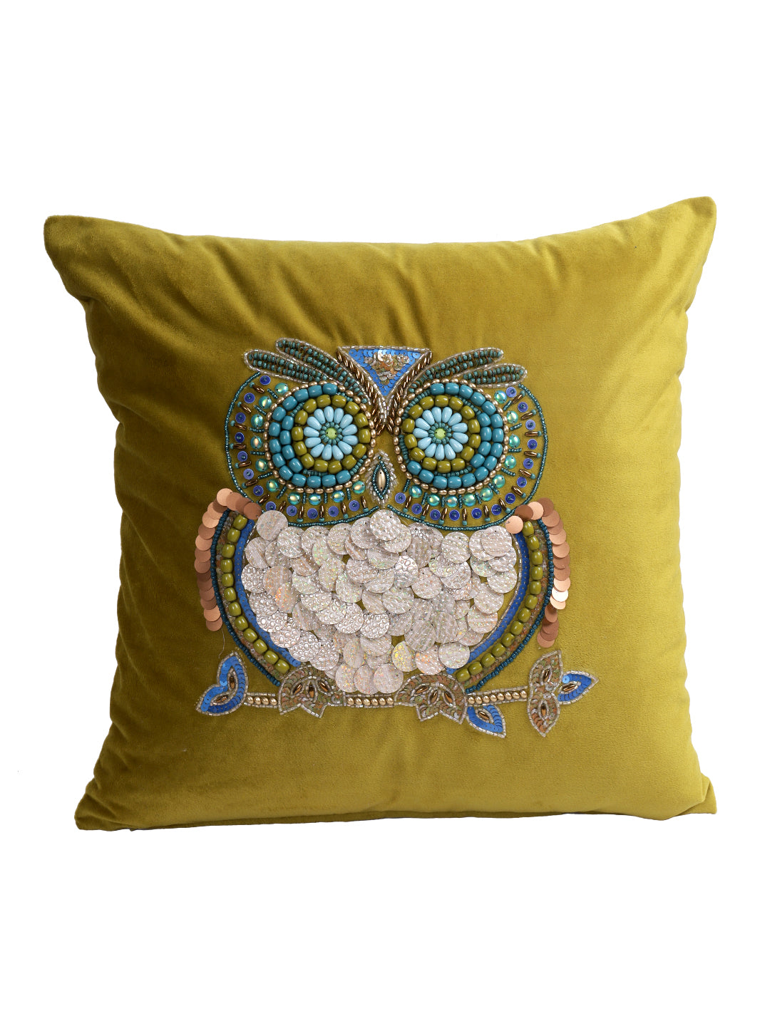 Eyda Set of 2 Velvet Green Emroidered Cushion Cover 18x18 inch