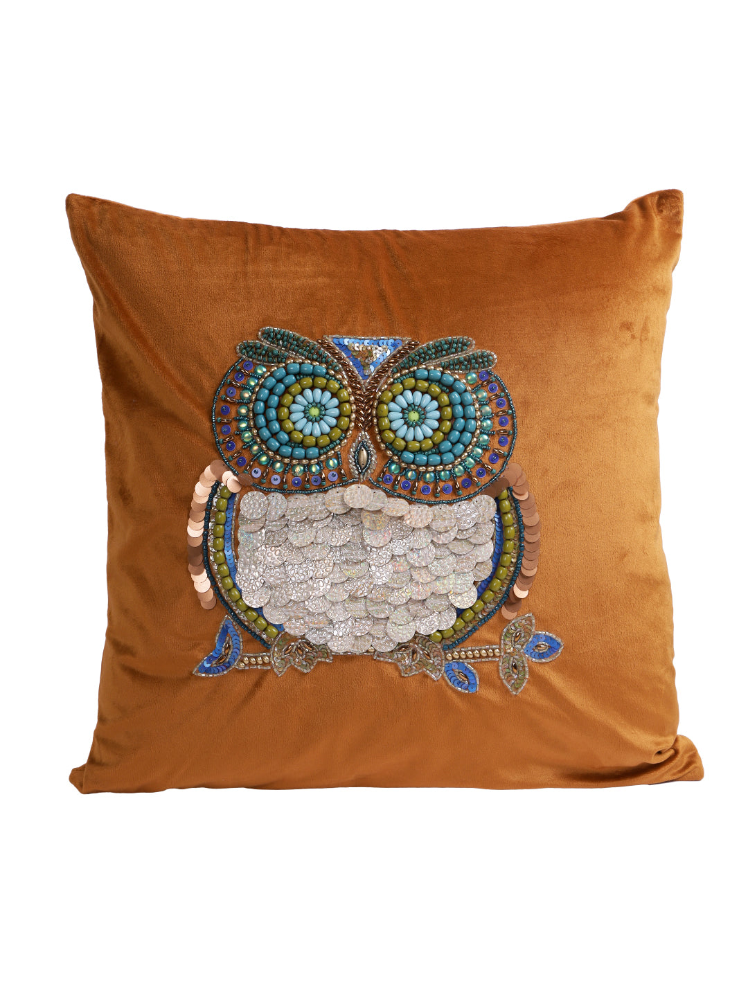 Eyda Set of 2 Velvet Rust Emroidered Cushion Cover 18x18 inch