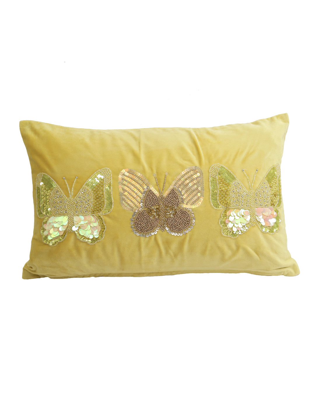 Eyda Set of 2 Velvet Yellow Emroidered Cushion Cover 12x20 inch
