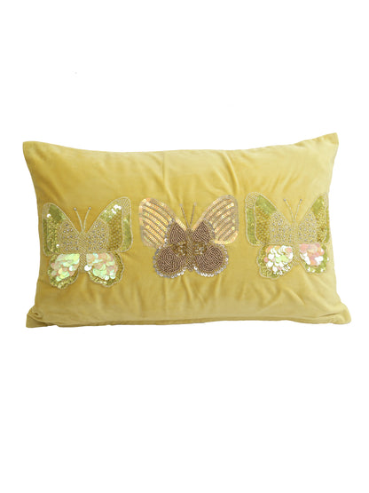 Eyda Set of 2 Velvet Yellow Emroidered Cushion Cover 12x20 inch