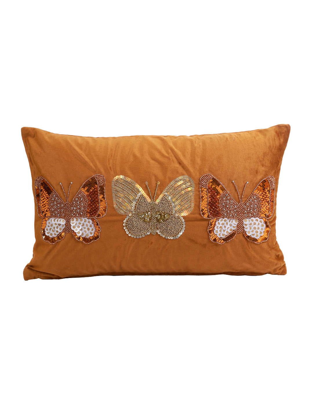 Eyda Set of 2 Velvet Rust Emroidered Cushion Cover 12x20 inch