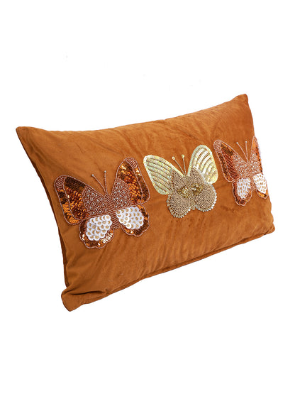 Eyda Set of 2 Velvet Rust Emroidered Cushion Cover 12x20 inch