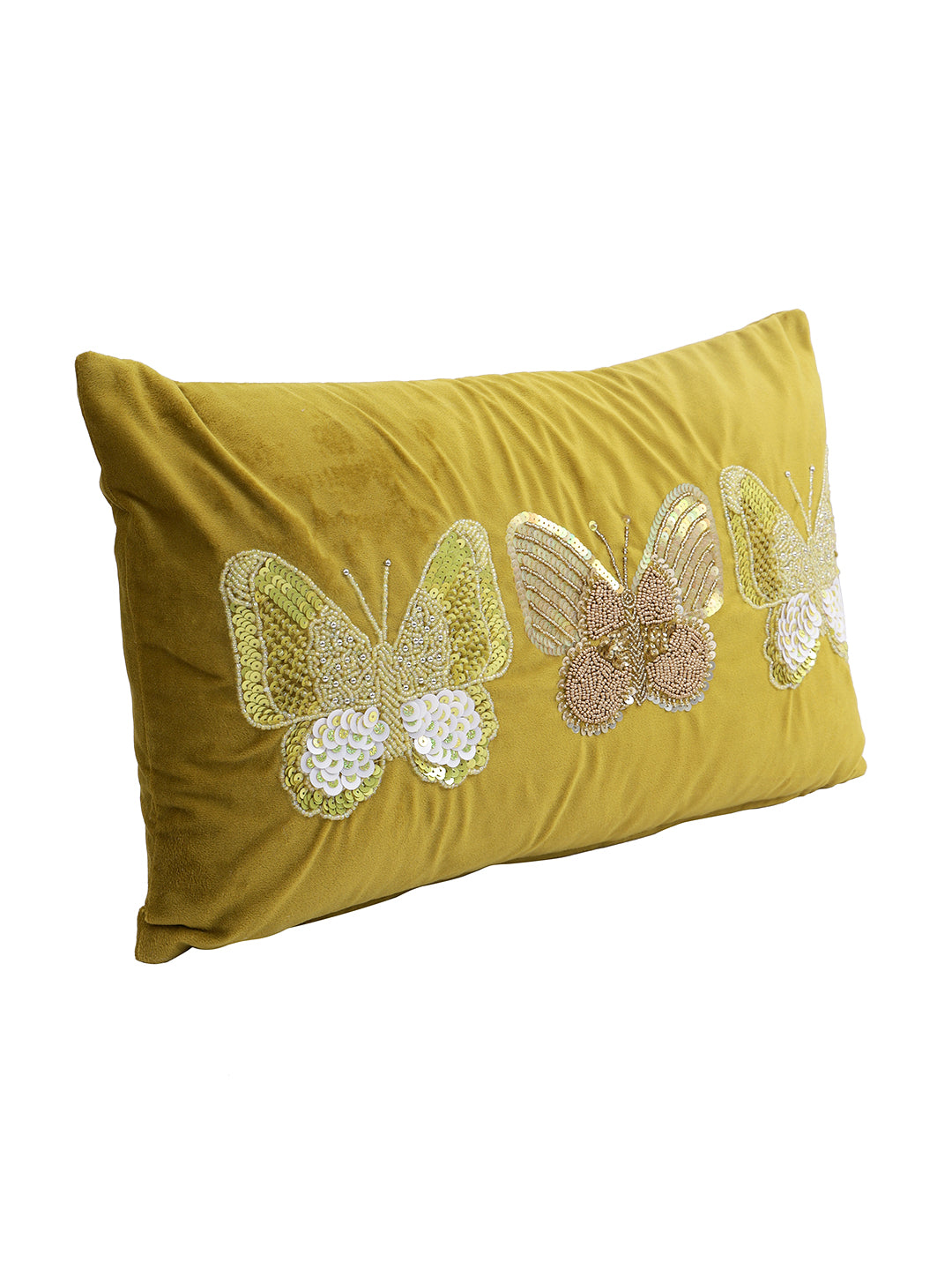 Eyda Set of 2 Velvet Olive Green Emroidered Cushion Cover 12x20 inch