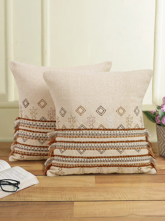 Eyda Set of 2 Cotton Embroidered Cushion Cover 18x18 inch