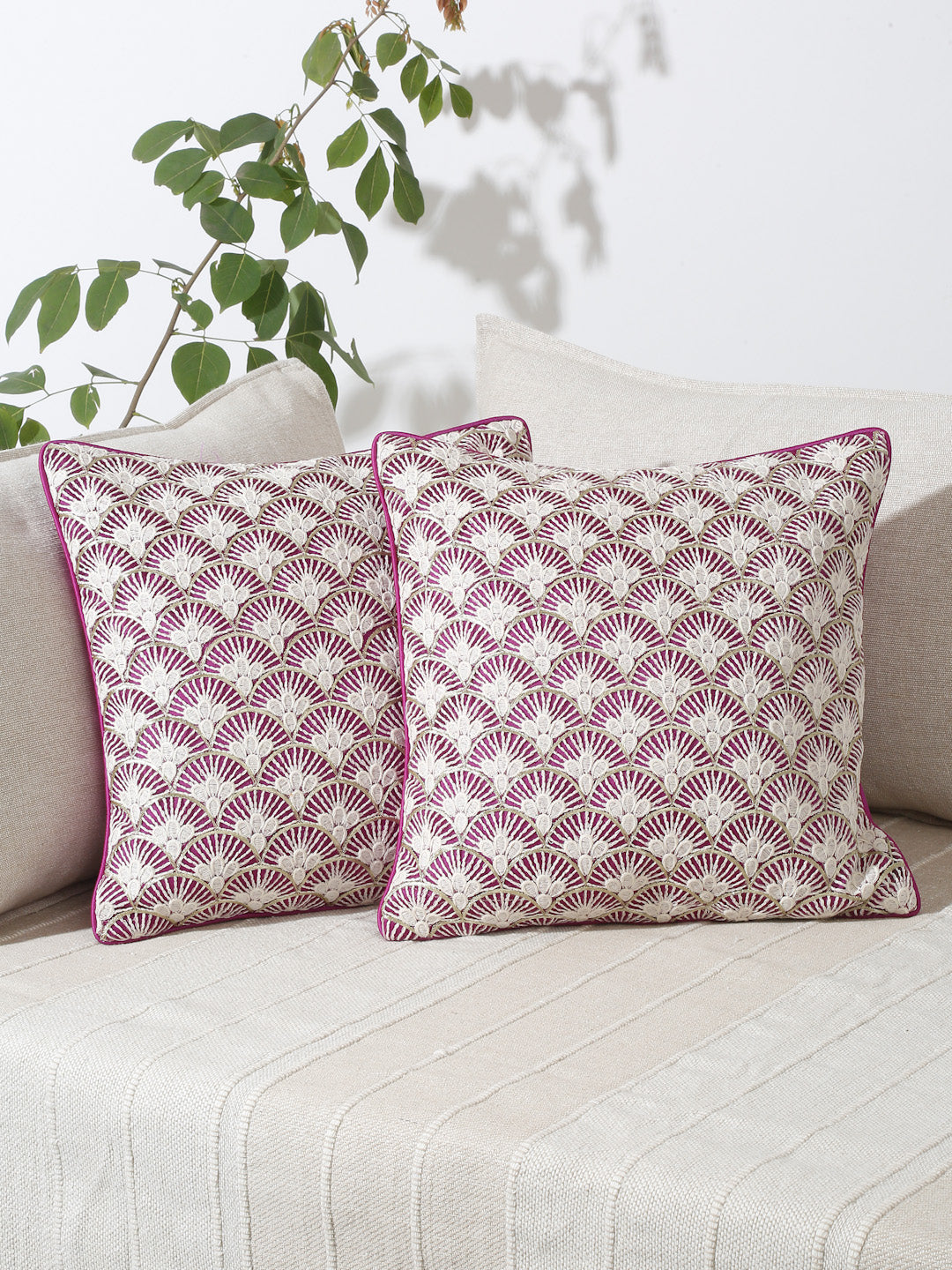 Eyda Set of 2 Embroidered Cushion Covers