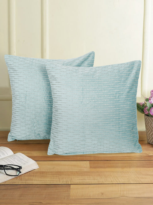 Eyda Auqa Blue Velvet Cushion covers set of 2