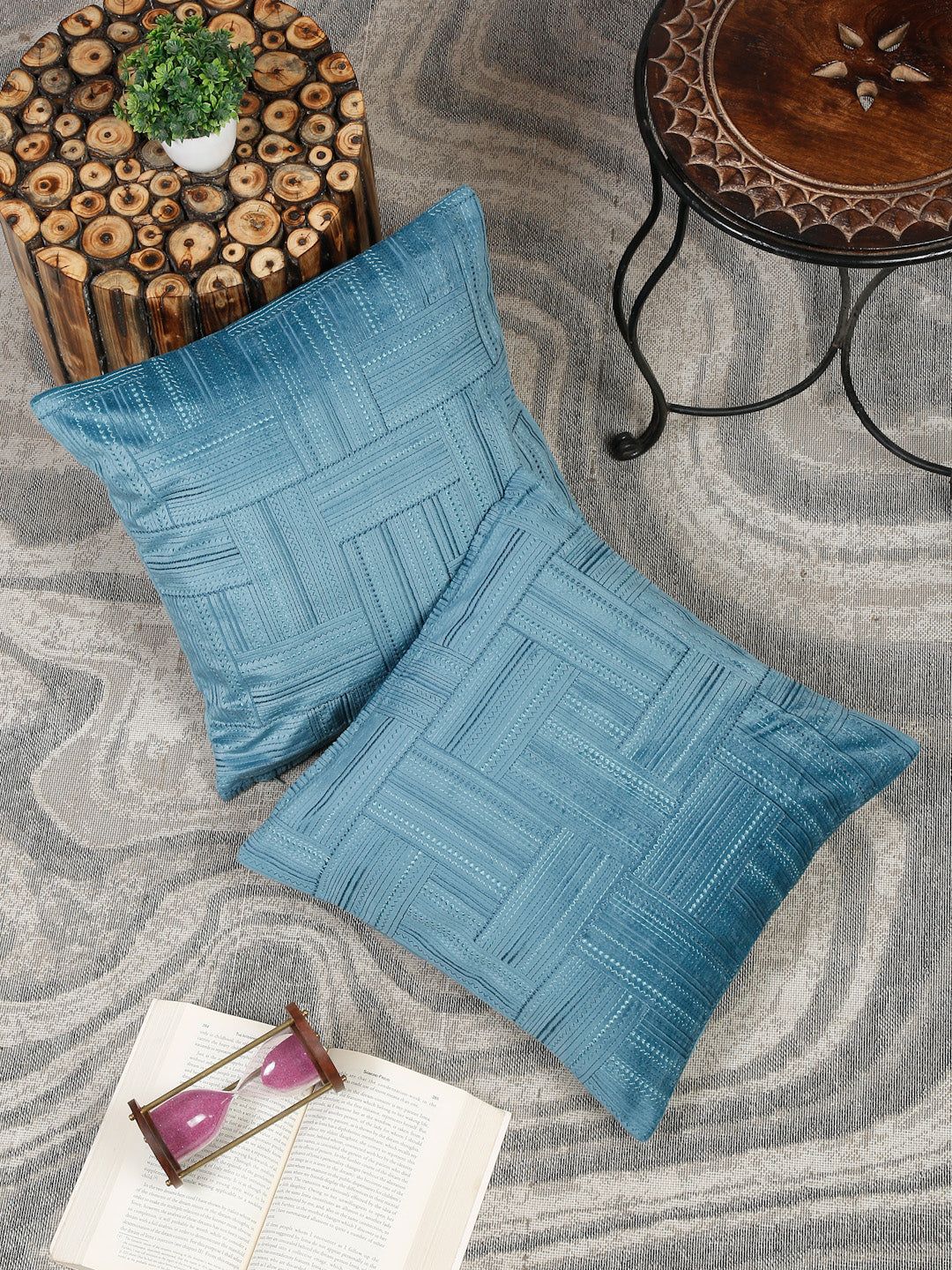 Eyda Blue Velvet Cushion covers set of 2