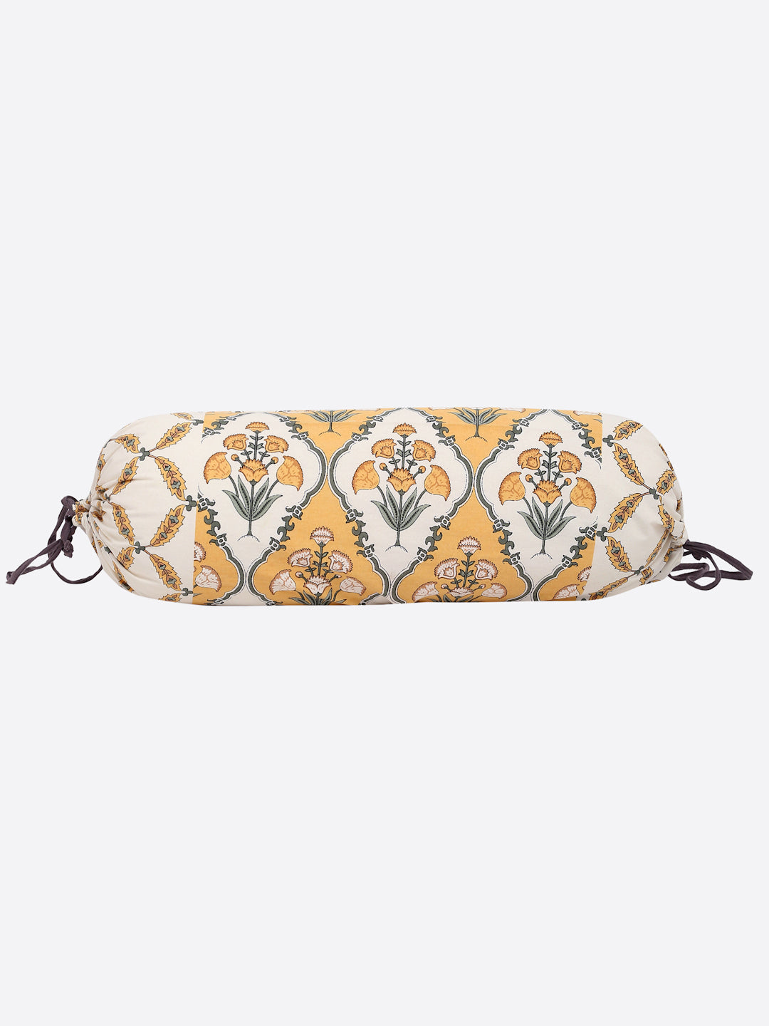 Rajasthan Décor Set of 6 Screen Floral Print Yellow and White Cotton Diwan Set