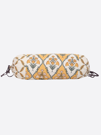 Rajasthan Décor Set of 6 Screen Floral Print Yellow and White Cotton Diwan Set